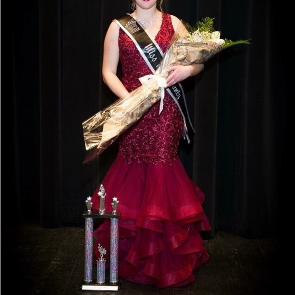 Morilee Madeline Gardner wine colored pageant dress